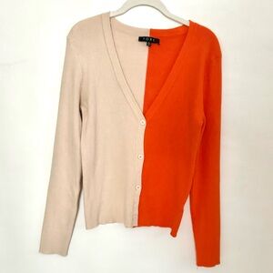 FORE Two-Tone Colorblock Ribbed Soft Cardigan